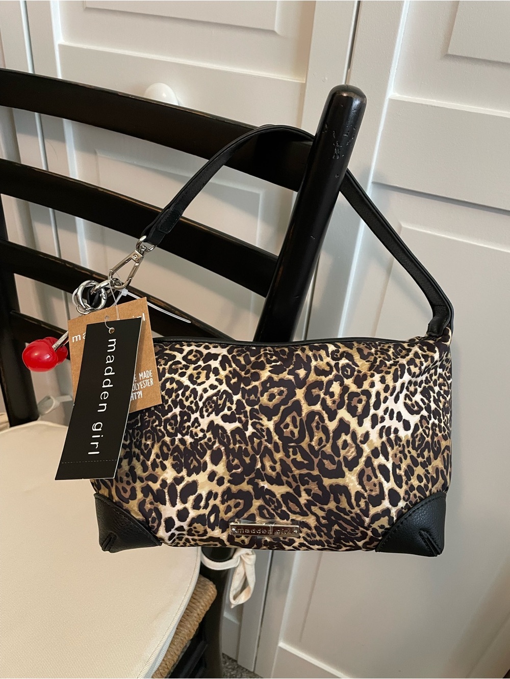Madden Girl Leopard Print Shoulder Bag - Black & Tan